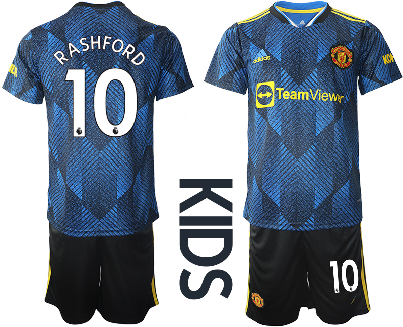 Cheap Youth 2021-2022 Club Manchester United Second away blue 10 Soccer Jersey
